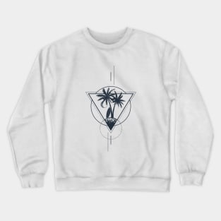 Palms, Surfboard And The Moon. Geometric, Line Art Style Crewneck Sweatshirt